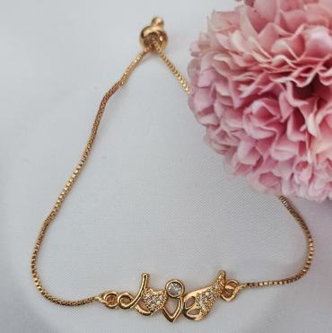 Gold plated love bracelet with silver pearls