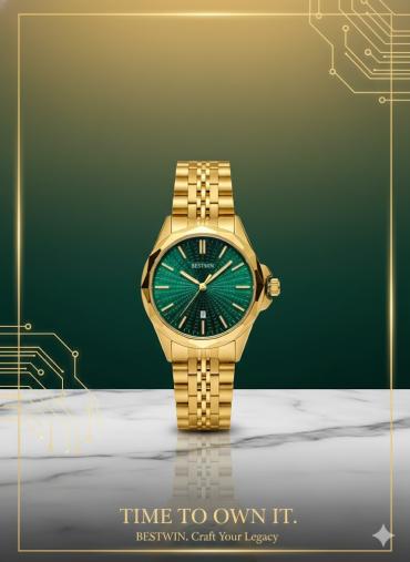 Bestwin Gold + Green dial men's watch heavy weighted