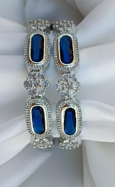 Imported Silver Bangles Pair with Blue Sapphire