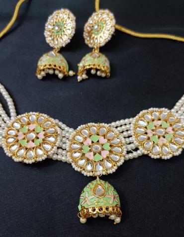 Indian light green and pink choker set