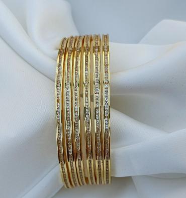 Imported Golden Bangles with silver diamond 6 pieces