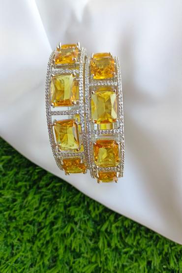 Silver Bangles Pair with yellow diamond