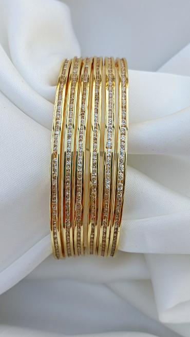 Imported Golden Bangles with silver diamond 6 pieces