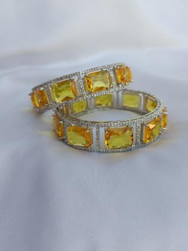 Silver Bangles Pair with yellow diamond