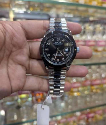 Men's Stylish Watch Rolex Cosmic Black Diamond-Cut Timepiece: Legacy Steel Collection