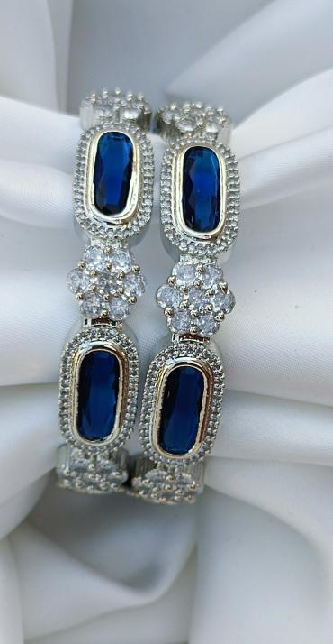 Imported Silver Bangles Pair with Blue Sapphire