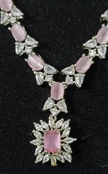 Imported silver and pink zircon bindi set